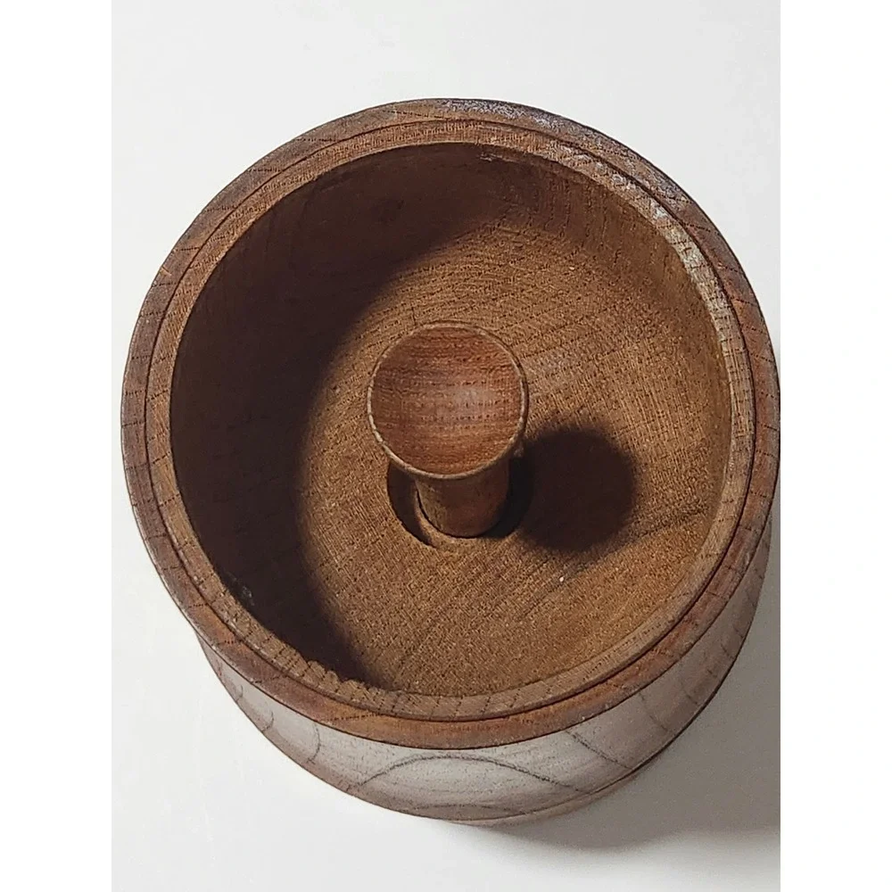 Vintage Hand Turned Wooden Ring Holder Trinket Box Bamboo Style Jewelry Case